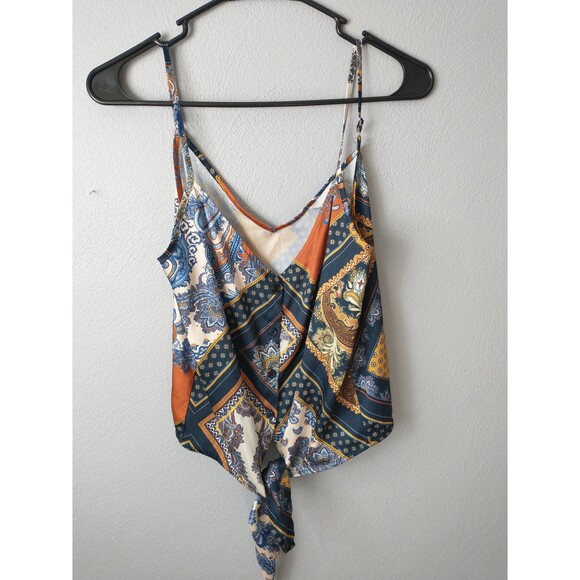 H&M Boho Paisley Patchwork TieFront TankTop Women’s Size4 Small AdjustableStraps - Picture 2 of 10